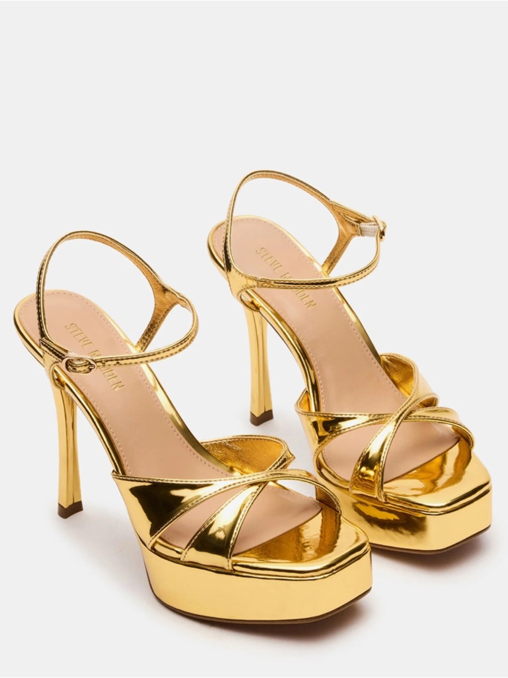 Steve Madden Gold Metallic Platform Sandals with Ankle Strap